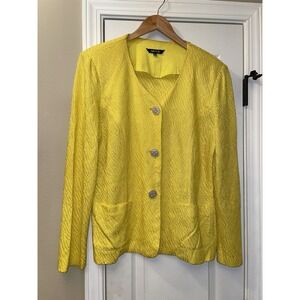 Women's S Misook Yellow designer knit blazer cardigan sweater jacket Large